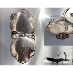 CESTINO VASSOIO Art Nouveau METALLO ARGENTATO Juventa Prima Metal PRIMO '900