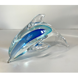 DELFINO VETRO DI MURANO DOLPHIN GLASS VINTAGE ANNI 70 SKY BLUE h 10,5 CM ITALIA