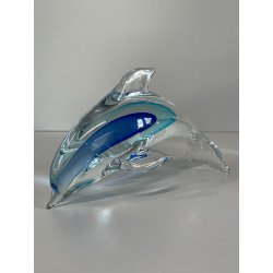 DELFINO VETRO DI MURANO DOLPHIN GLASS VINTAGE ANNI 70 SKY BLUE h 10,5 CM ITALIA