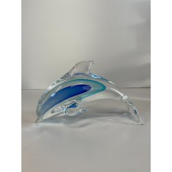 DELFINO VETRO DI MURANO DOLPHIN GLASS VINTAGE ANNI 70 SKY BLUE h 10,5 CM ITALIA