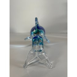 DELFINO VETRO DI MURANO DOLPHIN GLASS VINTAGE ANNI 70 SKY BLUE h 10,5 CM ITALIA