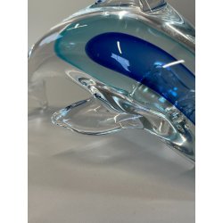 DELFINO VETRO DI MURANO DOLPHIN GLASS VINTAGE ANNI 70 SKY BLUE h 10,5 CM ITALIA