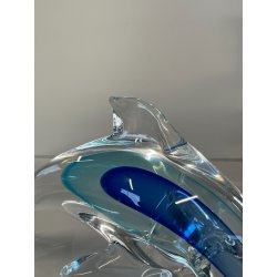 DELFINO VETRO DI MURANO DOLPHIN GLASS VINTAGE ANNI 70 SKY BLUE h 10,5 CM ITALIA