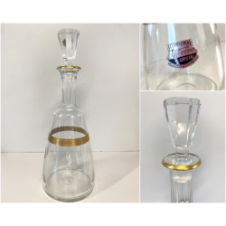 BOTTIGLIA DECANTER VINTAGE BOHEMIA CRISTALLO MOLATO DECORO DORATO ANNI '70