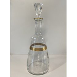 BOTTIGLIA DECANTER VINTAGE BOHEMIA CRISTALLO MOLATO DECORO DORATO ANNI '70