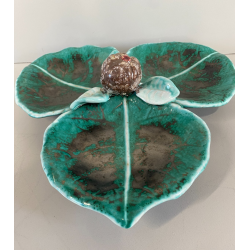 PIATTO CERAMICA ANTIPASTIERA TRILOBATA FRUTTO FOGLIE VERDE GRIGIO VINTAGE '900