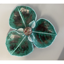 PIATTO CERAMICA ANTIPASTIERA TRILOBATA FRUTTO FOGLIE VERDE GRIGIO VINTAGE '900