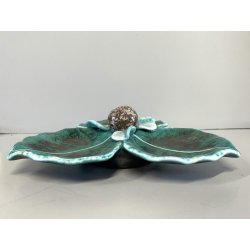 PIATTO CERAMICA ANTIPASTIERA TRILOBATA FRUTTO FOGLIE VERDE GRIGIO VINTAGE '900