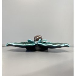 PIATTO CERAMICA ANTIPASTIERA TRILOBATA FRUTTO FOGLIE VERDE GRIGIO VINTAGE '900