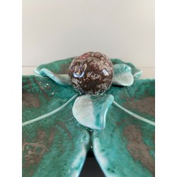 PIATTO CERAMICA ANTIPASTIERA TRILOBATA FRUTTO FOGLIE VERDE GRIGIO VINTAGE '900