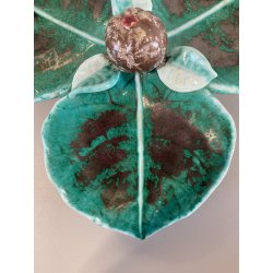 PIATTO CERAMICA ANTIPASTIERA TRILOBATA FRUTTO FOGLIE VERDE GRIGIO VINTAGE '900