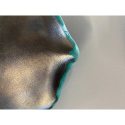 PIATTO CERAMICA ANTIPASTIERA TRILOBATA FRUTTO FOGLIE VERDE GRIGIO VINTAGE '900