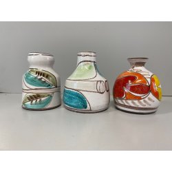 SET 3 PICCOLO VASO CARAMICA SMALTO POLICROMO VINTAGE De Simone LINEA FOLK 1964