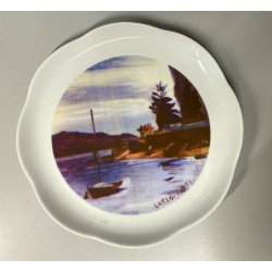 PIATTO DECORATIVO CERAMICA Carlo Monti  PAESAGGIO XX Fiera LAGO MAGGIORE '82 ø24