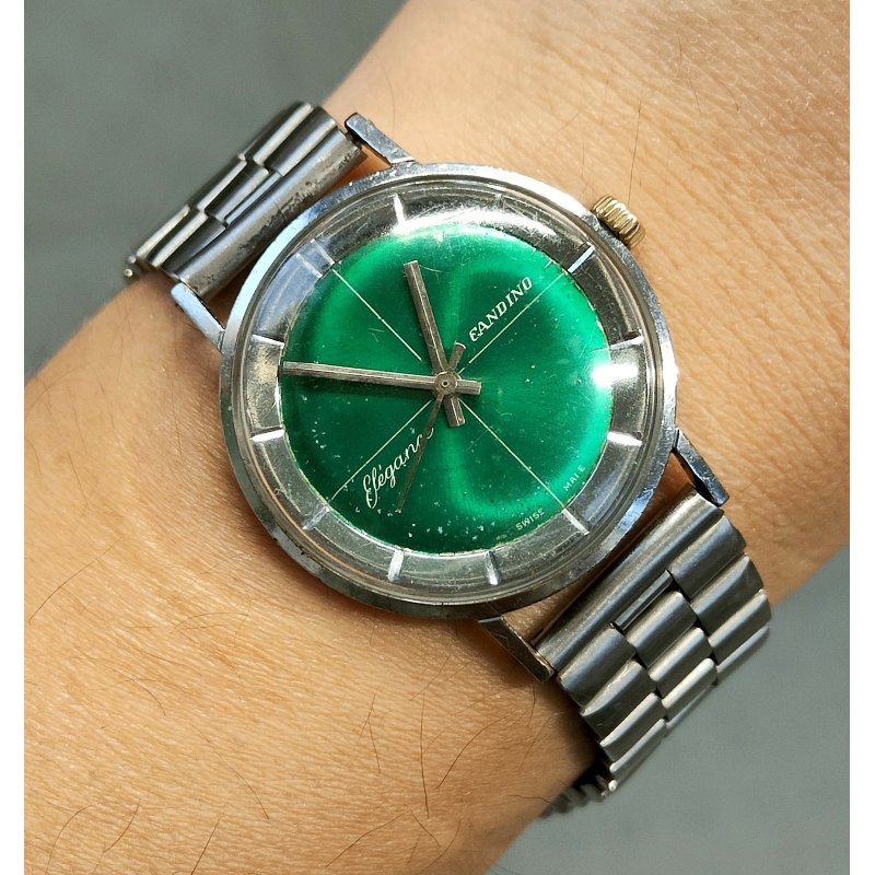OROLOGIO POLSO Candino Elegance GREEN DIAL anni 60 Vintage Wrist Watch MONTRE