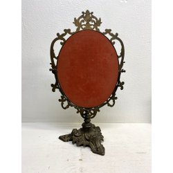 SPECCHIO da TAVOLO OVALE PSICHE OTTONE DECORO FOGLIE VOLUTE STILE BAROCCO 50cm/h