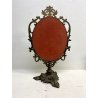 SPECCHIO da TAVOLO OVALE PSICHE OTTONE DECORO FOGLIE VOLUTE STILE BAROCCO 50cm/h