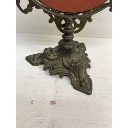 SPECCHIO da TAVOLO OVALE PSICHE OTTONE DECORO FOGLIE VOLUTE STILE BAROCCO 50cm/h