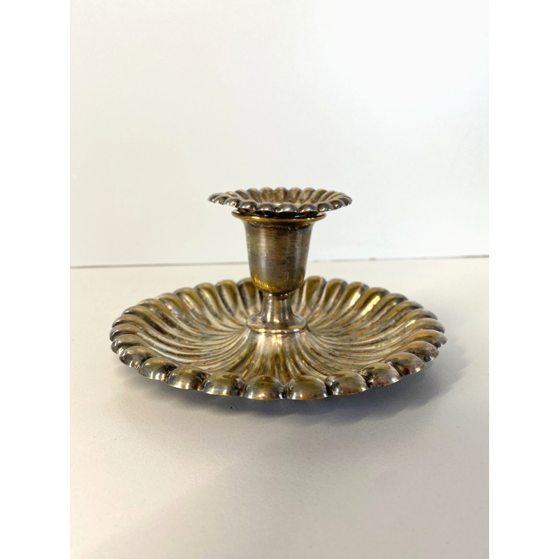 PORTA CANDELA VINTAGE BUGIA METALLO PLACCATO ARGENTO DECORO SBALZATO '900