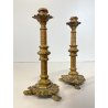 COPPIA PICCOLI CANDELIERI PORTA CANDELA BRONZO ZAMPE FERINE 15 cm/h EPOCA '800
