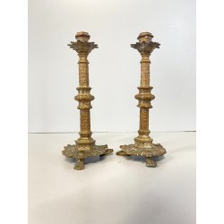 COPPIA PICCOLI CANDELIERI PORTA CANDELA BRONZO ZAMPE FERINE 15 cm/h EPOCA '800