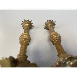 COPPIA PICCOLI CANDELIERI PORTA CANDELA BRONZO ZAMPE FERINE 15 cm/h EPOCA '800