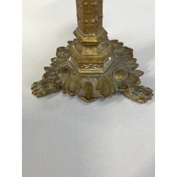 COPPIA PICCOLI CANDELIERI PORTA CANDELA BRONZO ZAMPE FERINE 15 cm/h EPOCA '800