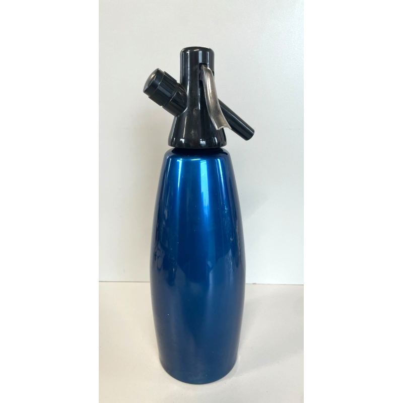 ANTICA BOTTIGLIA SELTZ GIMAS ITALIA ANNI 60 ACCAIO INOX BLU SIFONE VINTAGE SODA