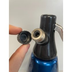 ANTICA BOTTIGLIA SELTZ GIMAS ITALIA ANNI 60 ACCAIO INOX BLU SIFONE VINTAGE SODA