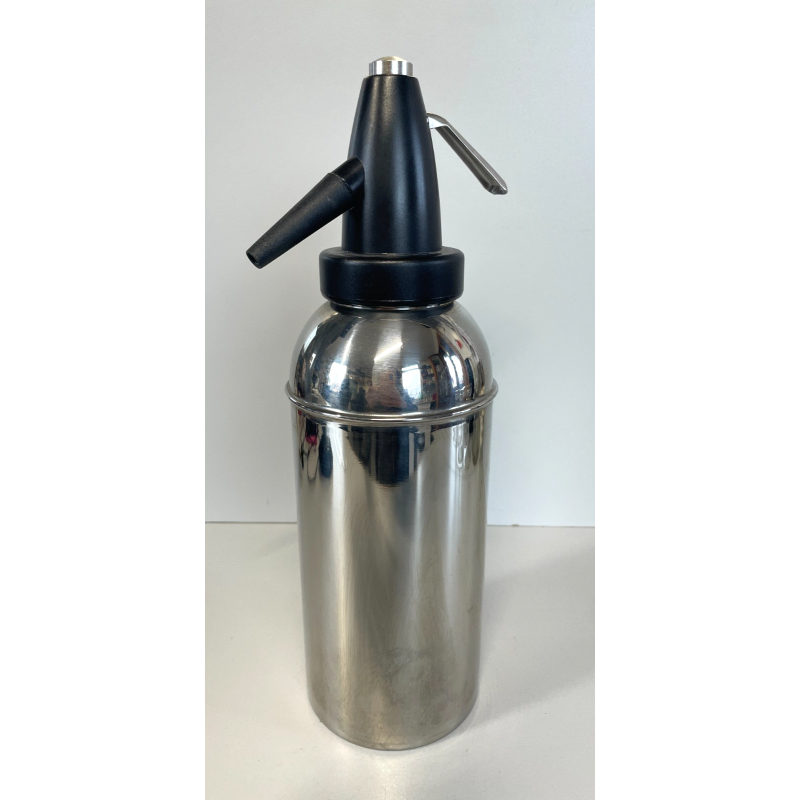 ANTICA BOTTIGLIA SELTZ SIPHON ITALIA 1960 ACCAIO INOX NERO SIFONE VINTAGE SODA