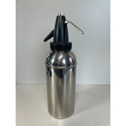 ANTICA BOTTIGLIA SELTZ SIPHON ITALIA 1960 ACCAIO INOX NERO SIFONE VINTAGE SODA