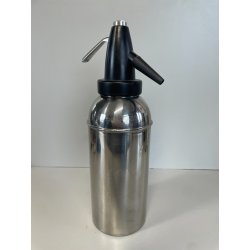 ANTICA BOTTIGLIA SELTZ SIPHON ITALIA 1960 ACCAIO INOX NERO SIFONE VINTAGE SODA