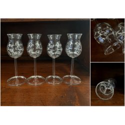 SET 4 BICCHIERI CALICE GRAPPA CRISTALLO DA DEGUSTAZIONE con PUNTE INTERNE '900
