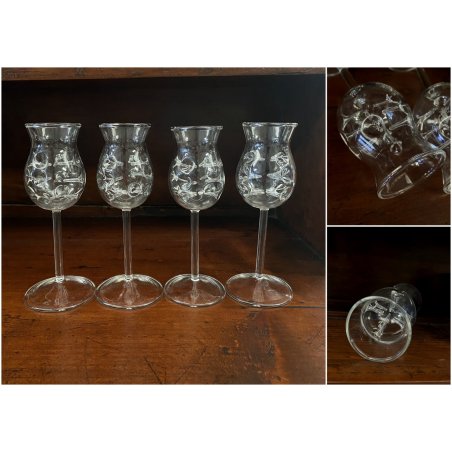 SET 4 BICCHIERI CALICE GRAPPA CRISTALLO DA DEGUSTAZIONE con PUNTE INTERNE '900