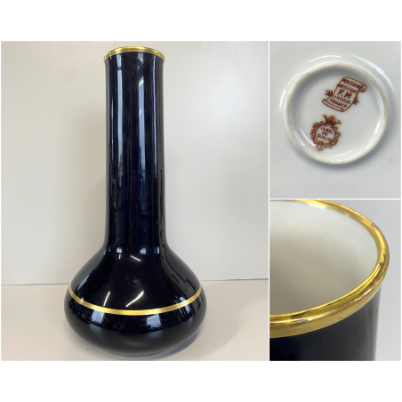 VASO PORCELLANA Limoges France SMALTO BLU COBALTO INTENSO DETTAGLI ORO ANNI  '50