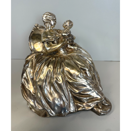 ANTICA DAMA TERRACOTTA ARGENTATA DONNA BAMBINO ABITO SETTECENTESCO EPOCA '900