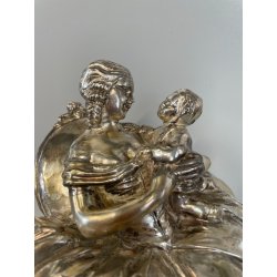 ANTICA DAMA TERRACOTTA ARGENTATA DONNA BAMBINO ABITO SETTECENTESCO EPOCA '900