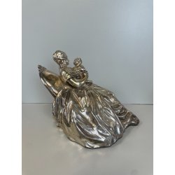 ANTICA DAMA TERRACOTTA ARGENTATA DONNA BAMBINO ABITO SETTECENTESCO EPOCA '900