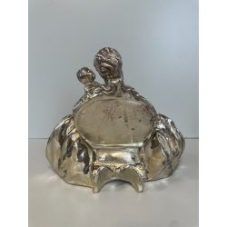 ANTICA DAMA TERRACOTTA ARGENTATA DONNA BAMBINO ABITO SETTECENTESCO EPOCA '900