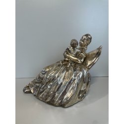 ANTICA DAMA TERRACOTTA ARGENTATA DONNA BAMBINO ABITO SETTECENTESCO EPOCA '900