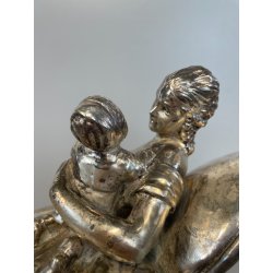 ANTICA DAMA TERRACOTTA ARGENTATA DONNA BAMBINO ABITO SETTECENTESCO EPOCA '900