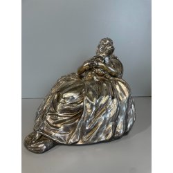 ANTICA DAMA TERRACOTTA ARGENTATA DONNA BAMBINO ABITO SETTECENTESCO EPOCA '900