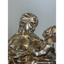 ANTICA DAMA TERRACOTTA ARGENTATA DONNA BAMBINO ABITO SETTECENTESCO EPOCA '900