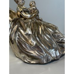 ANTICA DAMA TERRACOTTA ARGENTATA DONNA BAMBINO ABITO SETTECENTESCO EPOCA '900