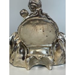 ANTICA DAMA TERRACOTTA ARGENTATA DONNA BAMBINO ABITO SETTECENTESCO EPOCA '900