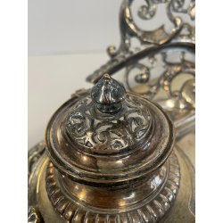 ANTICO GRANDE CALAMAIO MASCHERONE OTTONE ARGENTATO '900 VITTORIANO SCRIVANIA