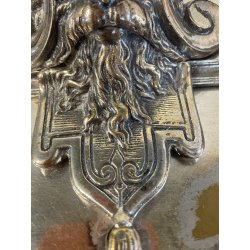 ANTICO GRANDE CALAMAIO MASCHERONE OTTONE ARGENTATO '900 VITTORIANO SCRIVANIA