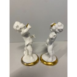 COPPIA ANGELI PORCELLANA CAPODIMONTE bianco lucido ORO PUTTI CHERUBINI 9511-9512