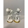 COPPIA ANGELI PORCELLANA CAPODIMONTE bianco lucido ORO PUTTI CHERUBINI 9511-9512