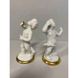 COPPIA ANGELI PORCELLANA CAPODIMONTE bianco lucido ORO PUTTI CHERUBINI 9511-9512